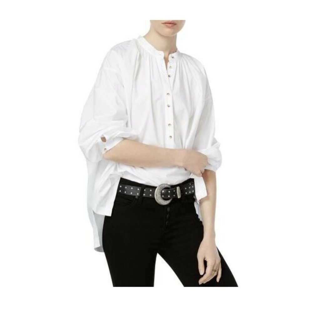 White Hi-Low Oversize Henley Top  - Size Small